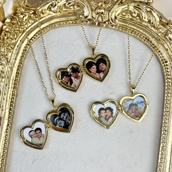 Kalp Motifli Fotoğraflı Kolye