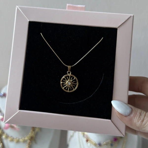 Golden Sun Disk Kolye