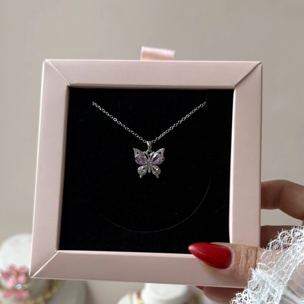 Pink Butterfly Kolye