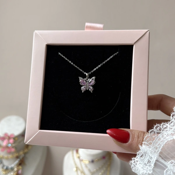 Pink Butterfly Kolye