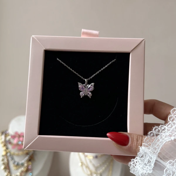 Pink Butterfly Kolye