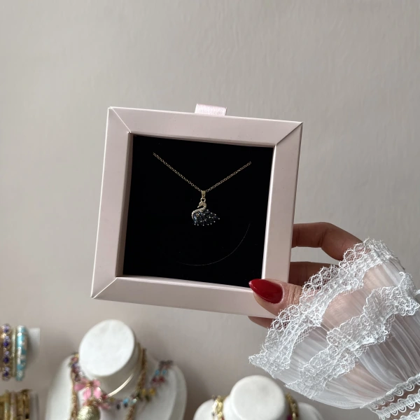 Mavi Taşlı Kuğu Kolye