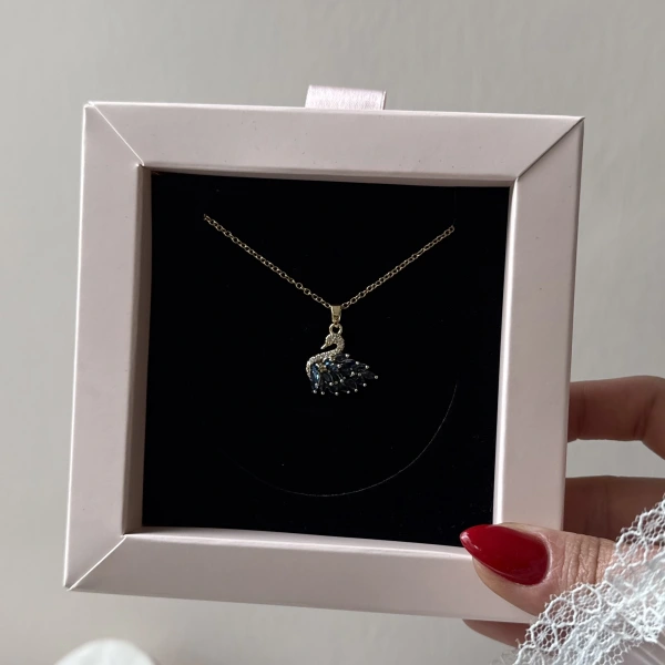 Mavi Taşlı Kuğu Kolye