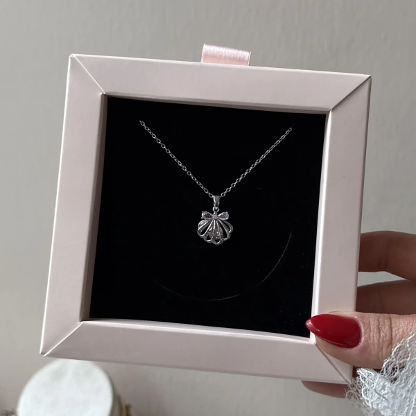 Toz Pembe Taşlı Midye Kolye