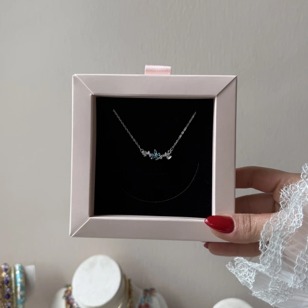 Mavi Taşlı Kelebek Kolye