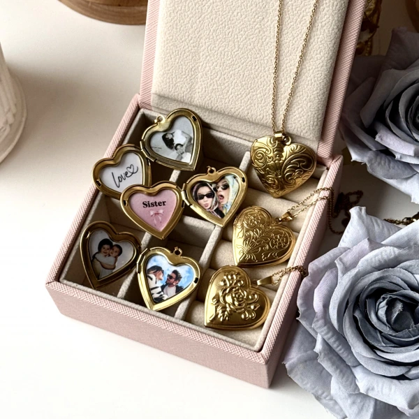 Desenli Kalp Fotoğraflı Kapaklı Kolye