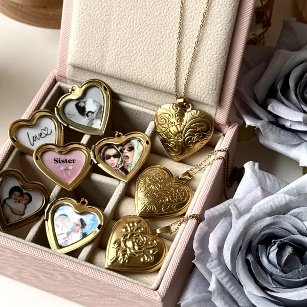 Desenli Kalp Fotoğraflı Kapaklı Kolye