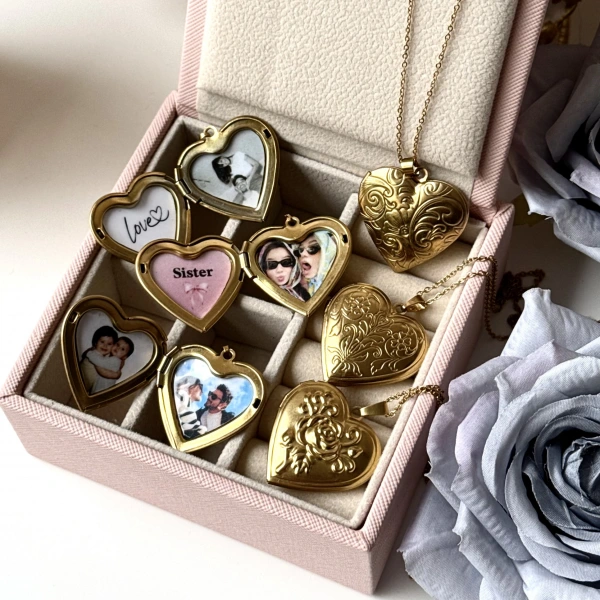 Desenli Kalp Fotoğraflı Kapaklı Kolye