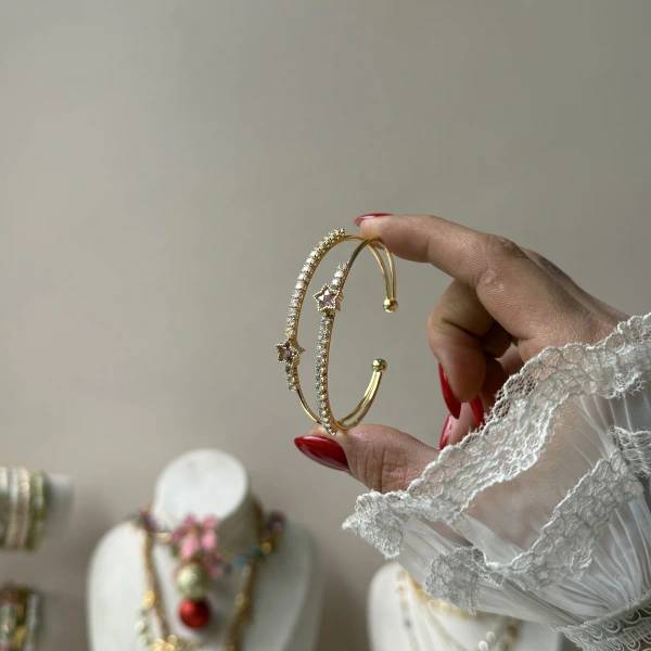 Prenses Pembe Taşlı Yıldız Kelepçe Bileklik