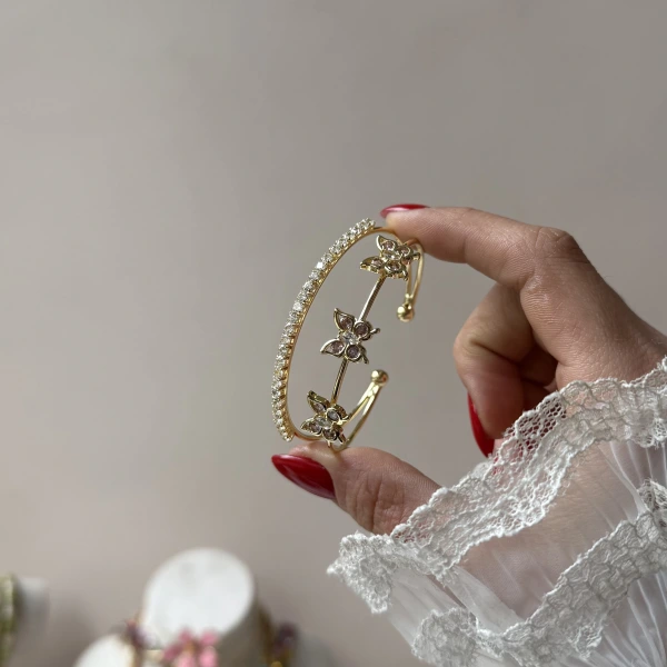 Prenses Pembe Taşlı Kelebek Kelepçe Bileklik