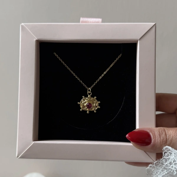 Kırmızı Taşlı Vintage Kolye