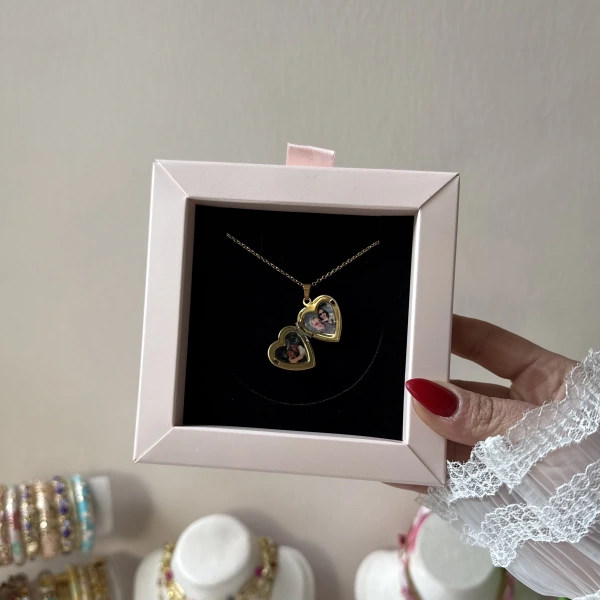 Fotoğraflı Kapaklı Kalp Kolye (1,5cm)