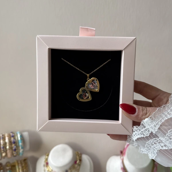 Fotoğraflı Kapaklı Kalp Kolye (1,5cm)