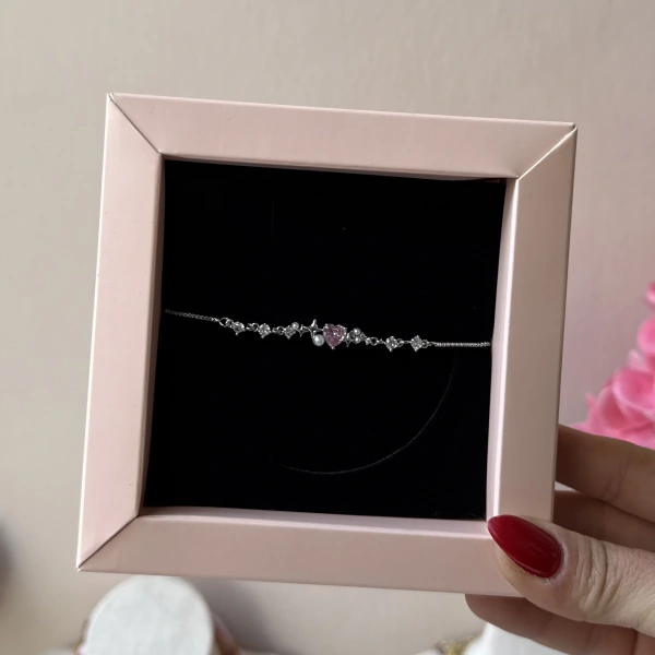 Buz Pembesi Kalp Taşlı Bileklik