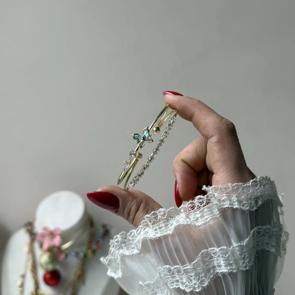 Prenses Mavi Taşlı Kelebek Kelepçe Bileklik