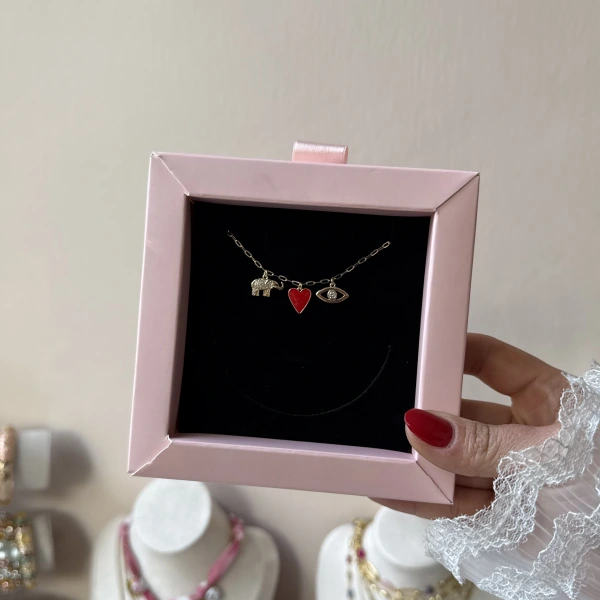 Fil ve Kalp Charmlı Kolye