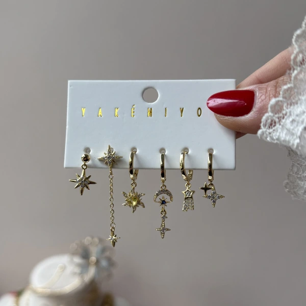 Gökyüzü Çemberi 6lı Küpe Seti