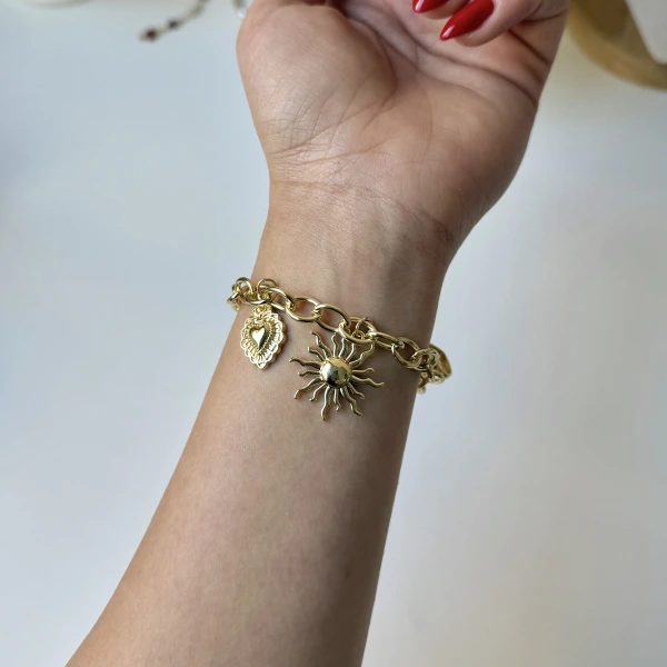 Güneş ve Kalp Charmlı Bileklik
