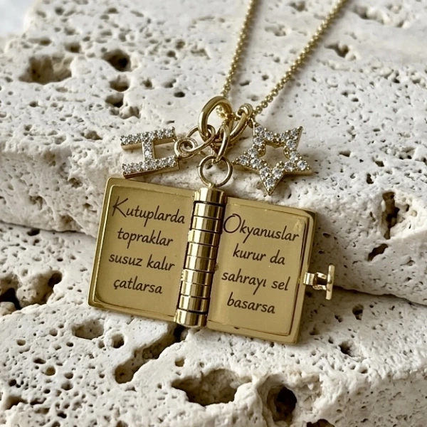 Yıldız Charmlı ve Harfli Şiirli Kitap Kolye