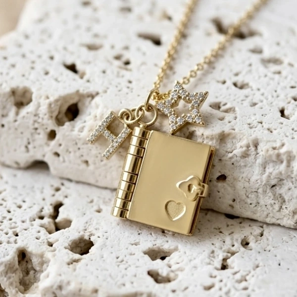 Yıldız Charmlı ve Harfli Şiirli Kitap Kolye