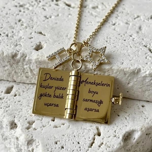 Yıldız Charmlı ve Harfli Şiirli Kitap Kolye