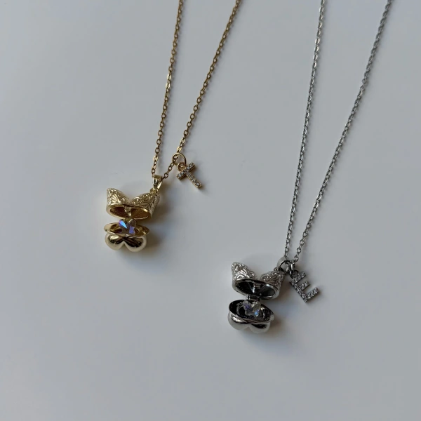 Harf Charmlı Kelebek İçinde Kelebek Kolye