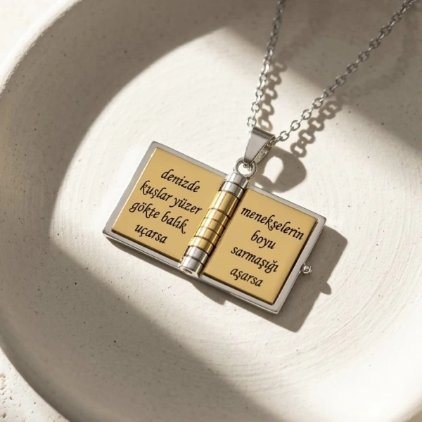 Şiirli Kitap Kolye (Karışık Renk )