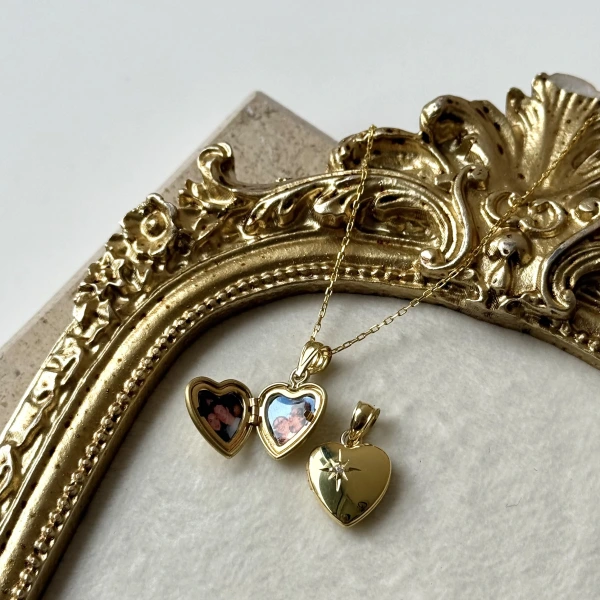 Kuzey Yıldızı Fotoğraflı Kalp Kolye (0.9 cm )