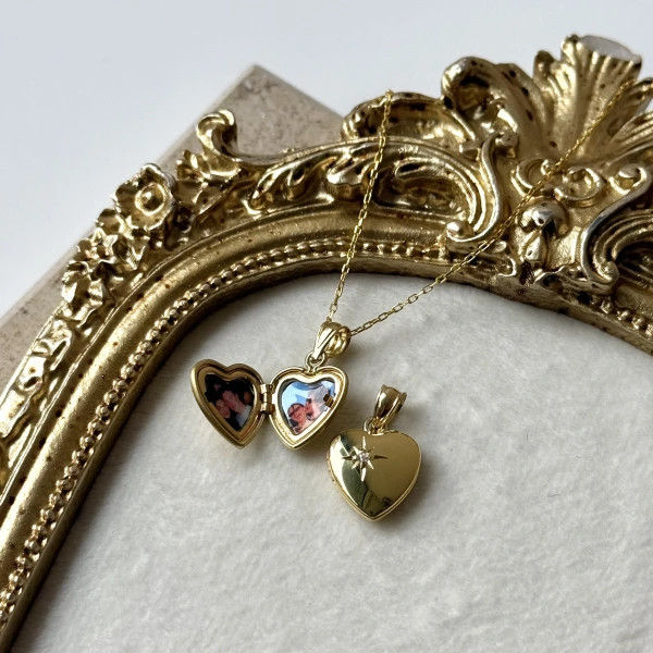 Kuzey Yıldızı Fotoğraflı Kalp Kolye (0.9 cm )