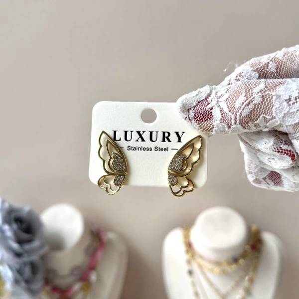 Taşlı Kelebek Küpe