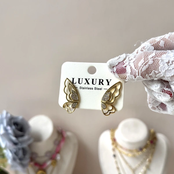 Taşlı Kelebek Küpe