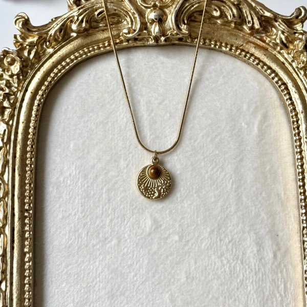 Vintage Yuvarlak Kaplan Gözü Kolye