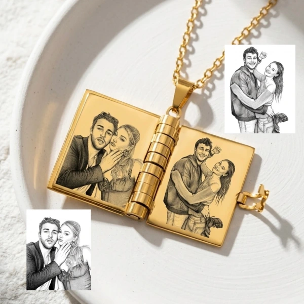 7 Sayfa Çizim Fotoğraflı Kitap Kolye