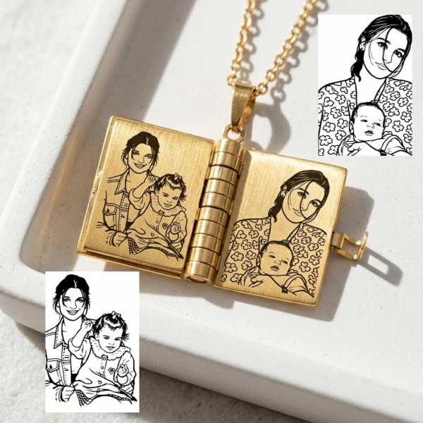 7 Sayfa Gölgesel Fotoğraflı Kitap Kolye