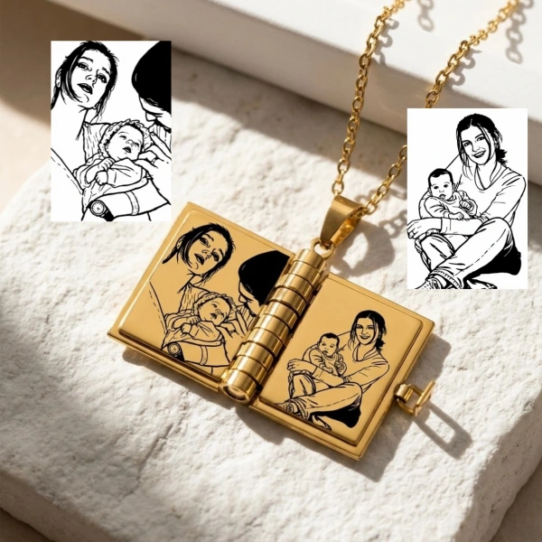 7 Sayfa Gölgesel Fotoğraflı Kitap Kolye