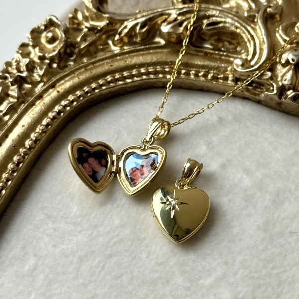 Kuzey Yıldızı Fotoğraflı Kalp Kolye (0.9 cm )