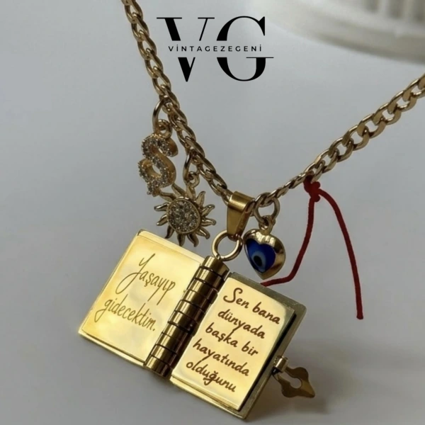 Şans Charmlı Şiirli Kitap Kolye