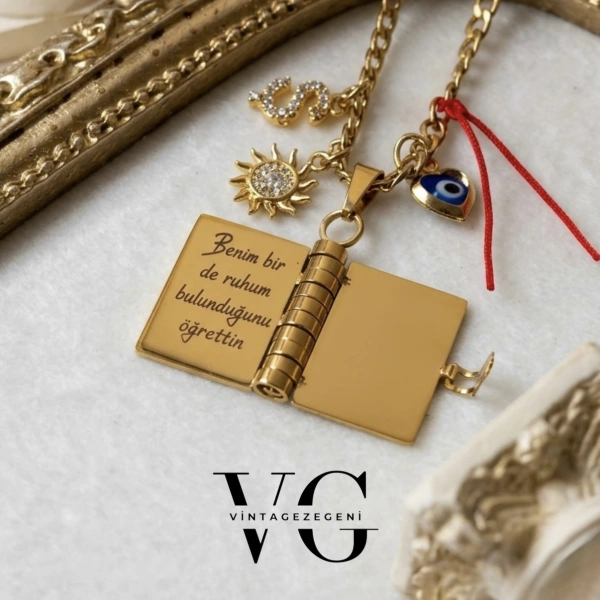 Şans Charmlı Şiirli Kitap Kolye
