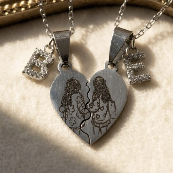 Fotoğraflı ve Harfli Arkadaşlık Kolyesi ( Sizin Fotoğrafınızla)