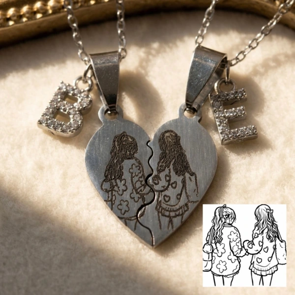 Fotoğraflı ve Harfli Arkadaşlık Kolyesi ( Sizin Fotoğrafınızla)