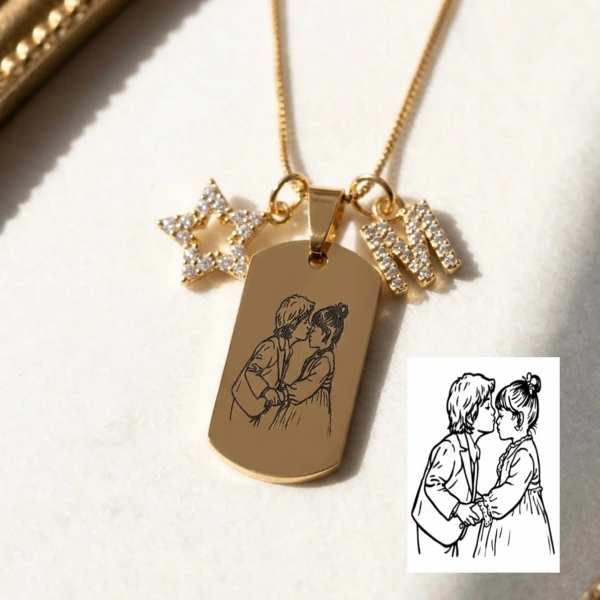 Arkası Yazılı Çizim Fotoğraflı Kolye