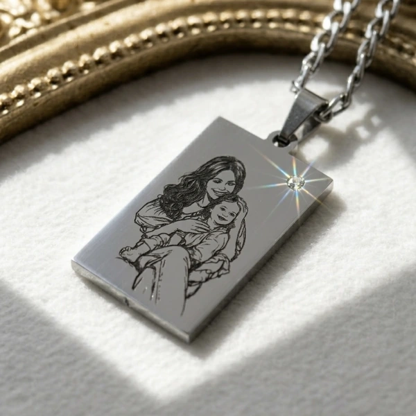Arkası Yazılı Çizim Fotoğraflı Kolye