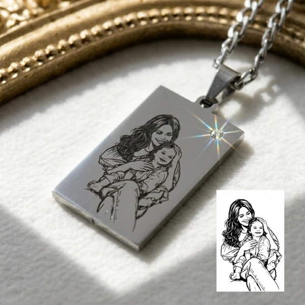 Arkası Yazılı Çizim Fotoğraflı Kolye