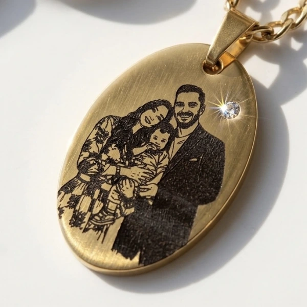 Arkası Yazılı ve Çizim Fotoğraflı Kolye