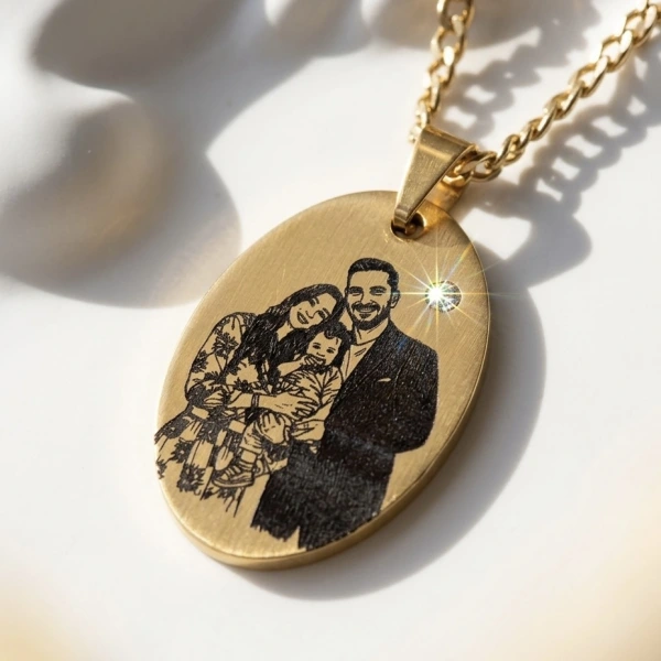 Arkası Yazılı ve Çizim Fotoğraflı Kolye