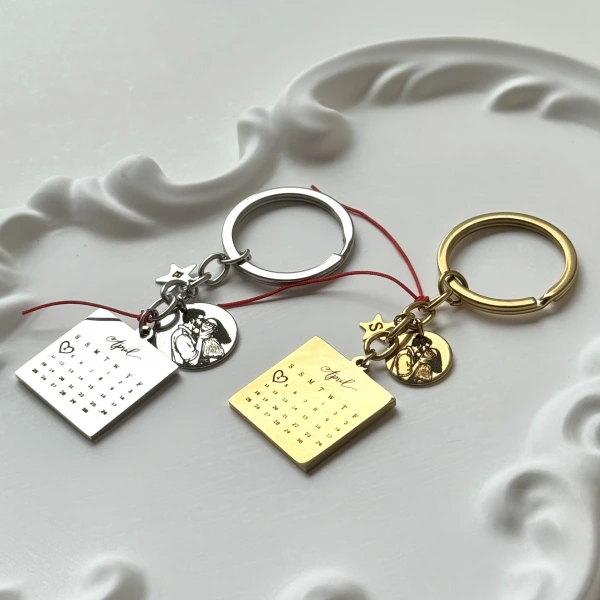 Tarihli ve Çizim Fotoğraflı Anahtarlık