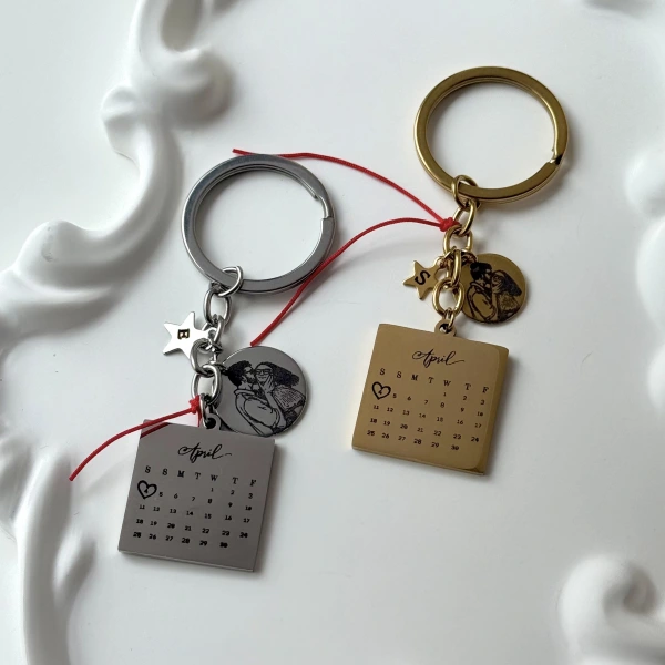 Tarihli ve Çizim Fotoğraflı Anahtarlık