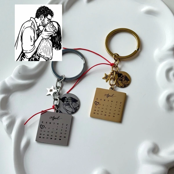 Tarihli ve Çizim Fotoğraflı Anahtarlık