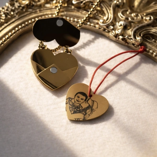 Çizimli ve Yazılı Kalp Zarf Kolye