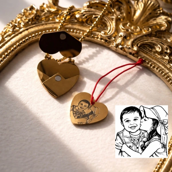 Çizimli ve Yazılı Kalp Zarf Kolye